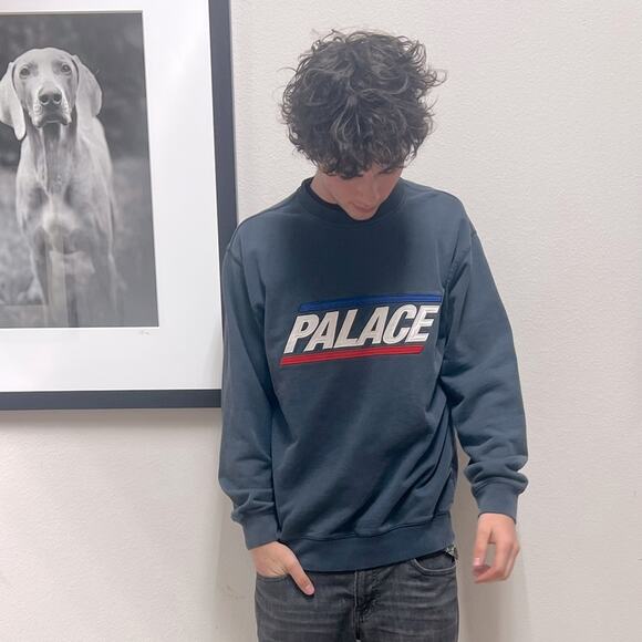 Palace Skateboards Washed Navy Embroidered Logo Crewneck Sweatshirt L - Picture 1 of 10